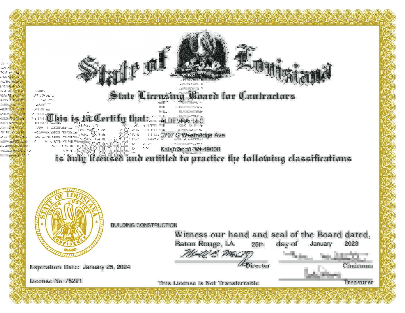 Aldevra is Now a Licensed Commercial Building Construction Contractor in Louisiana