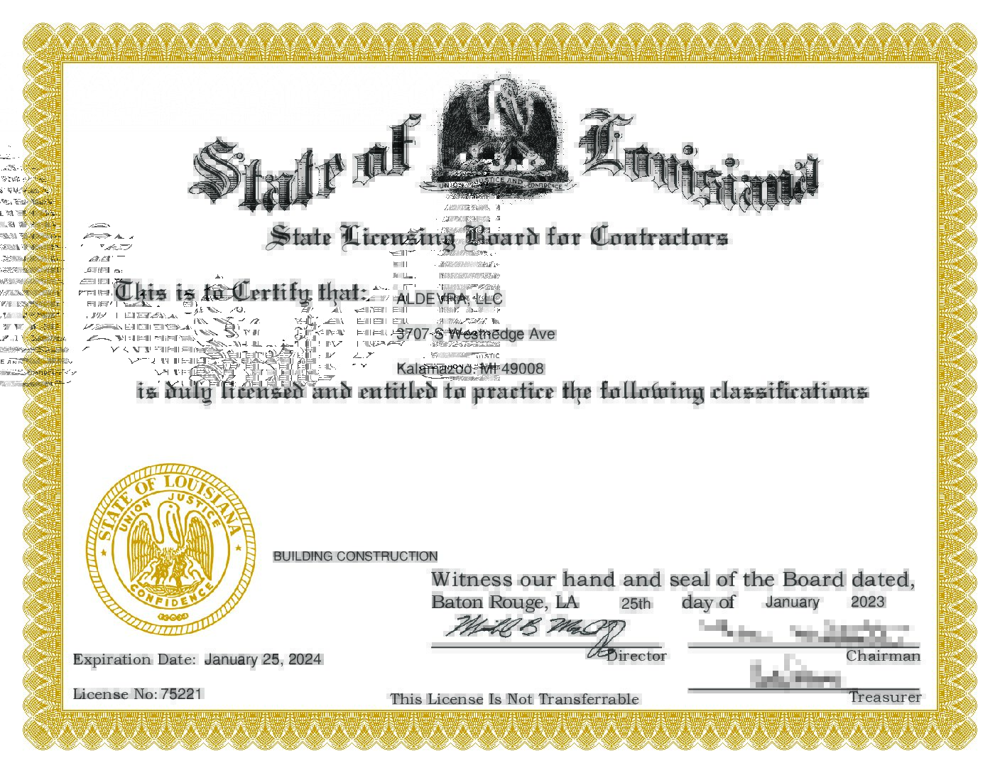 Aldevra is Now a Licensed Commercial Building Construction Contractor in Louisiana
